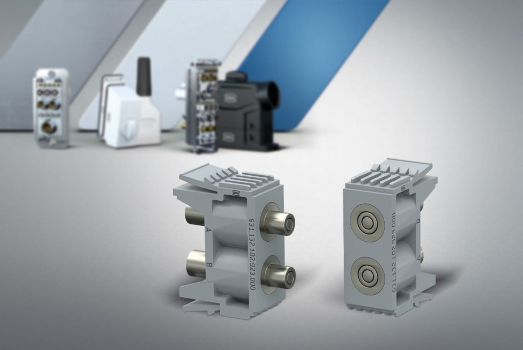 Dette billede illustrere 25 bar, dual shut-off fluid-modul til ODU-MAC industrikonnektorer