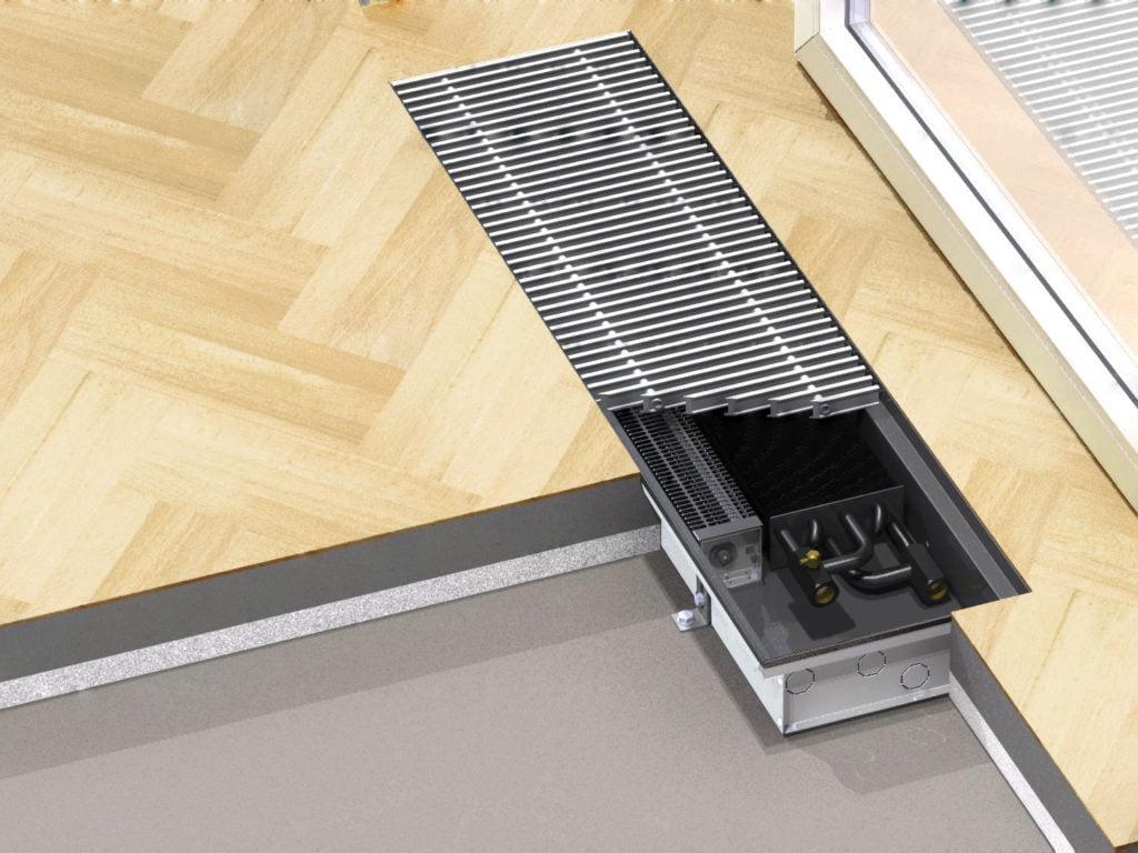 Dette billede illustrere Purmo – Aquilo gulvkonvektor – En næsten usynlig løsning med høj effekt