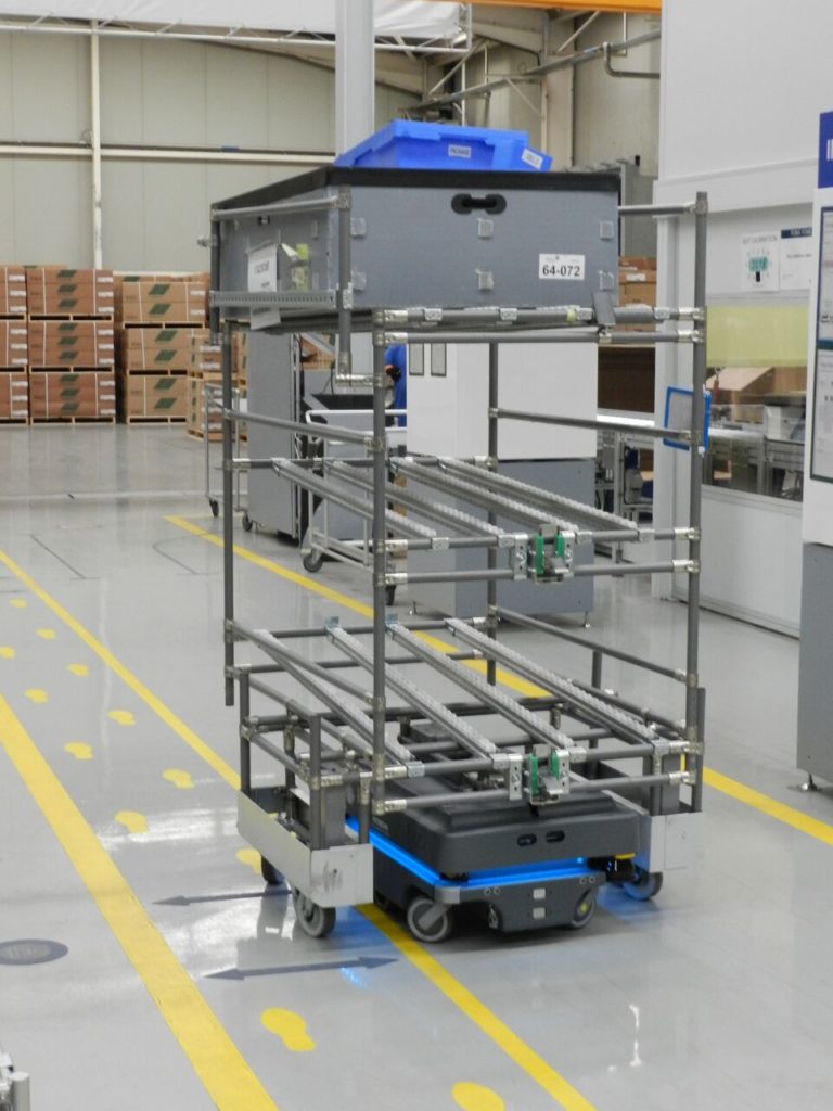 Dette billede illustrere Danske mobile robotter binder produktionen sammen hos Johnson Controls Hitachi