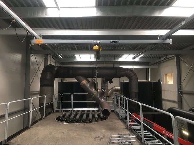 Dette billede illustrere Munck Kraner – Letbanekran på 620 kg til Halskov varmeværk