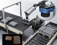 Dette billede illustrere SICK – Robotguidesystem – Brugervenligt og fleksibelt kamerasystem til lokalisering af emner