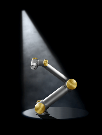 Dette billede illustrere Universal Robots forærer guld-cobot væk