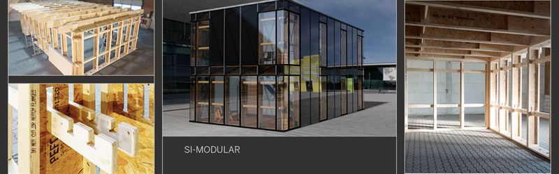 Dette billede illustrere SI-Modular: Bæredygtigt koncept til et modulbaseret system med I-bjælker af træ