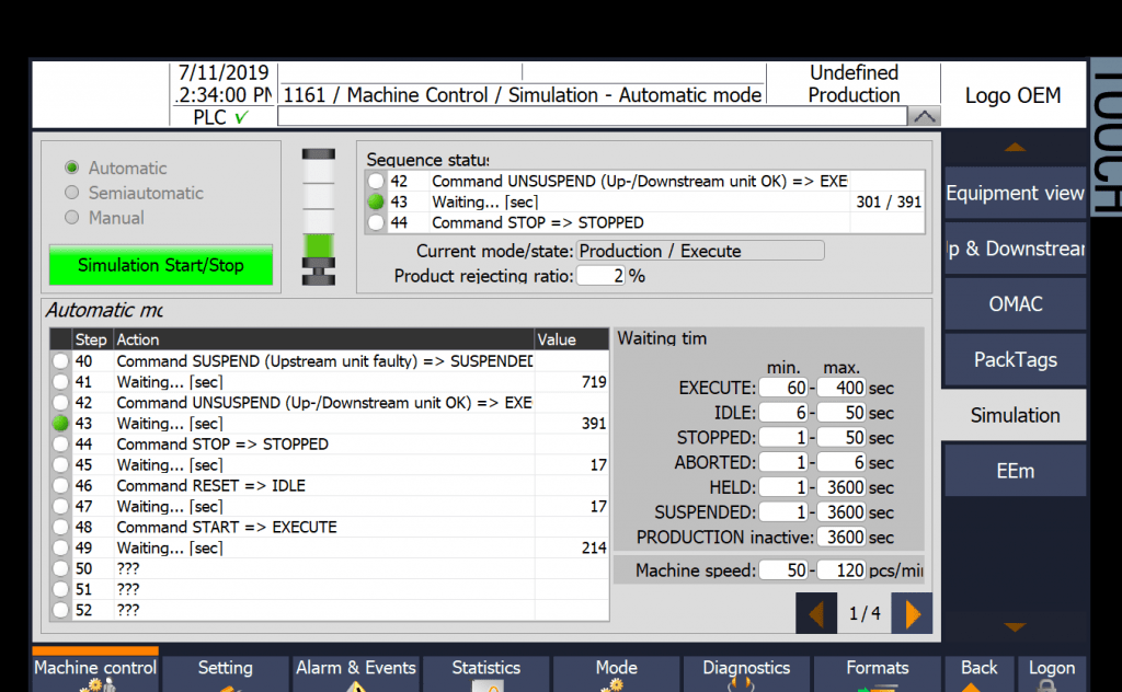 Dette billede illustrere Siemens – OMAC PackML Machine Simulation