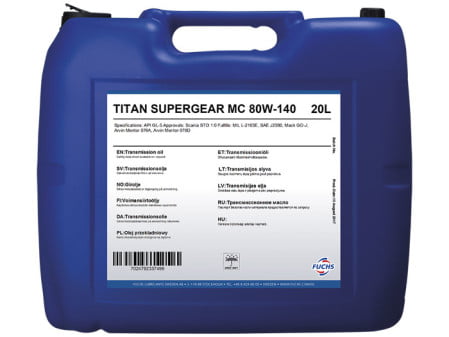 Dette billede illustrere FUCHS LUBRICANTS – TITAN Supergear MC SAE 80W-140 – en multigrade transmissionsolie