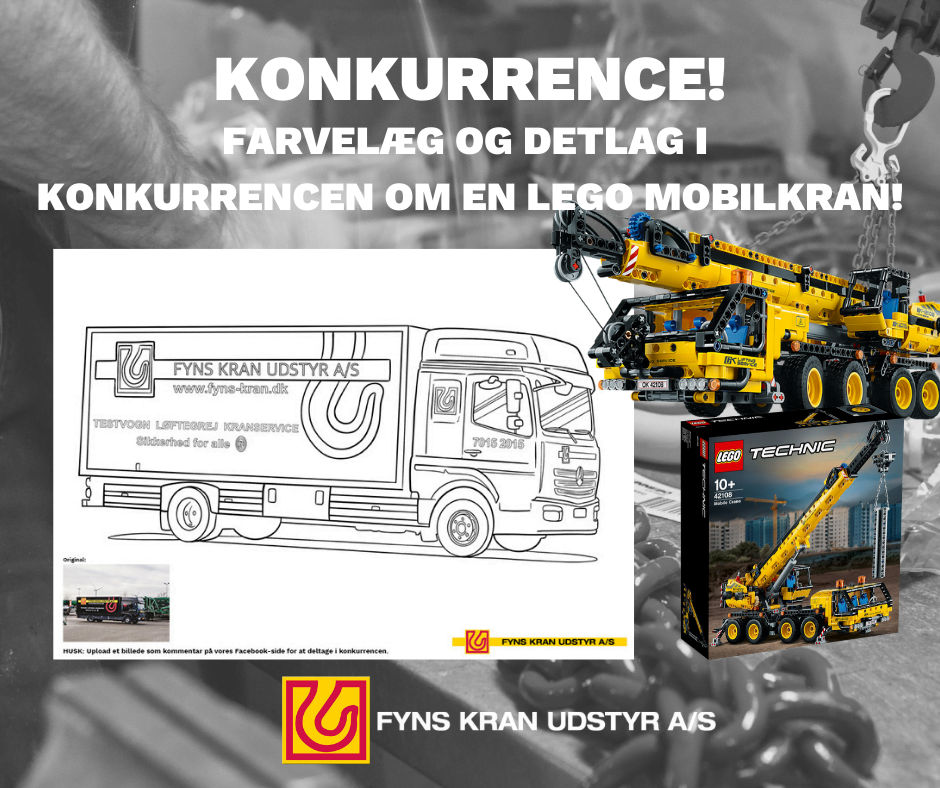 Dette billede illustrere Fyns Kran Udstyr – KONKURRENCE PÅ VORES FACEBOOK – VIND EN LEGO MOBILKRAN!