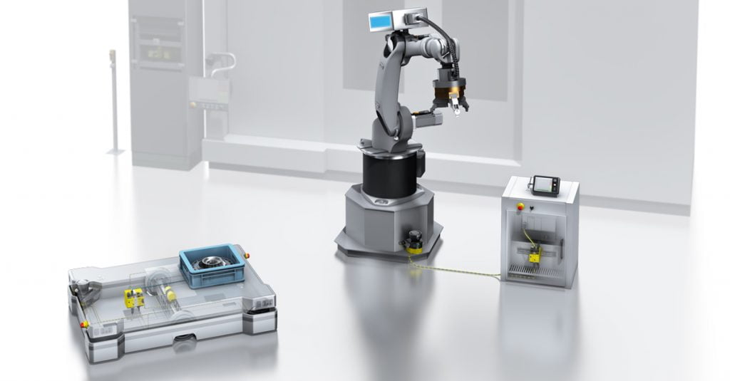 Dette billede illustrere SICK – Sikkerhedsnetværk til dynamisk integration af Robotter og AGV‘er