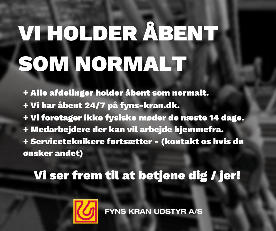 Dette billede illustrere Fyns Kran Udstyr – Vi holder åbent som normalt – både online og offline