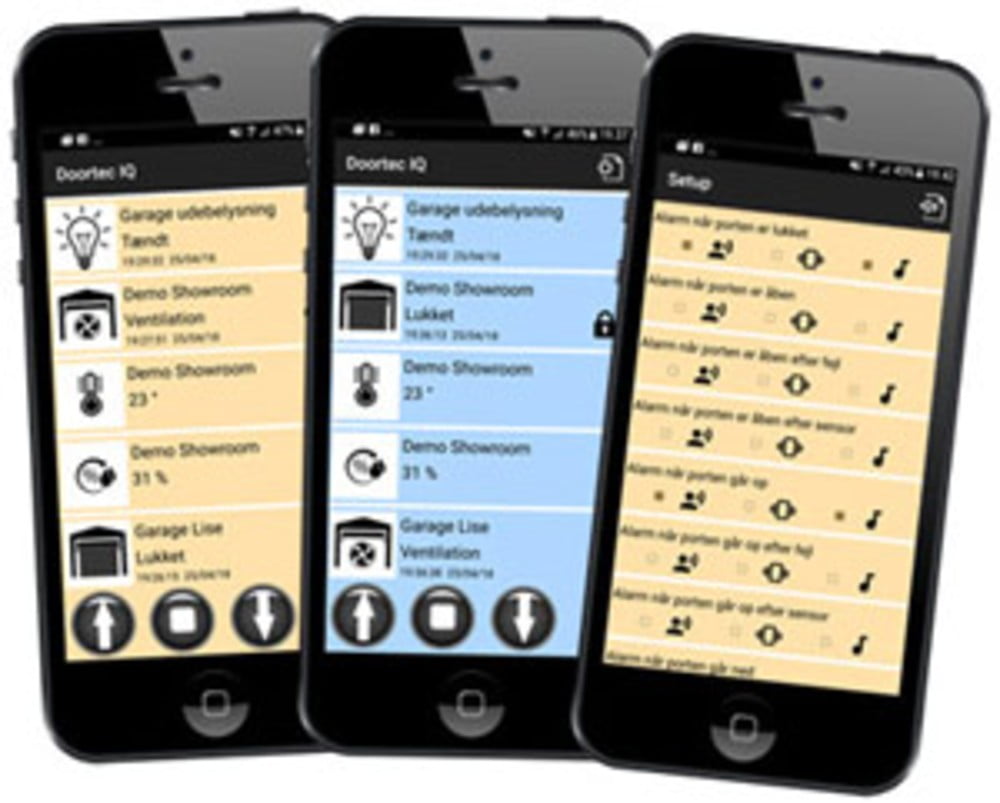 Dette billede illustrere Portlageret fører EyeQ garageportåbner app