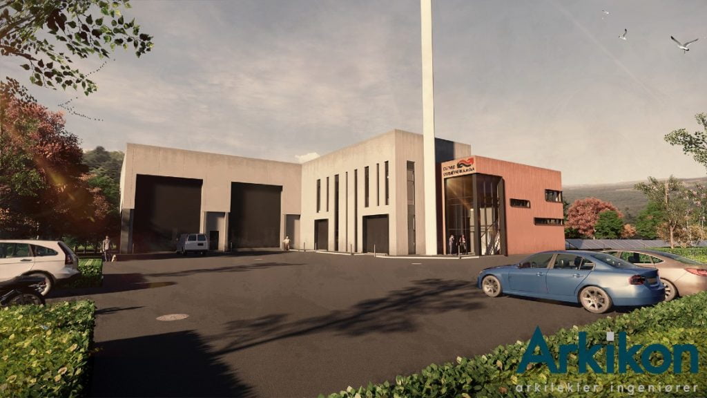 Dette billede illustrere KT Erhvervsbyg bygger arkitektonisk varmeværk i Egtved