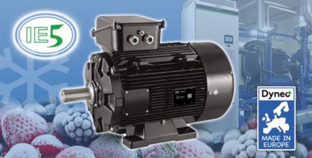 Dette billede illustrere Markant reduktion af energiforbrug for køleindustrien med Dyneo+ IE5 motorer fra Nidec Leroy-Somer