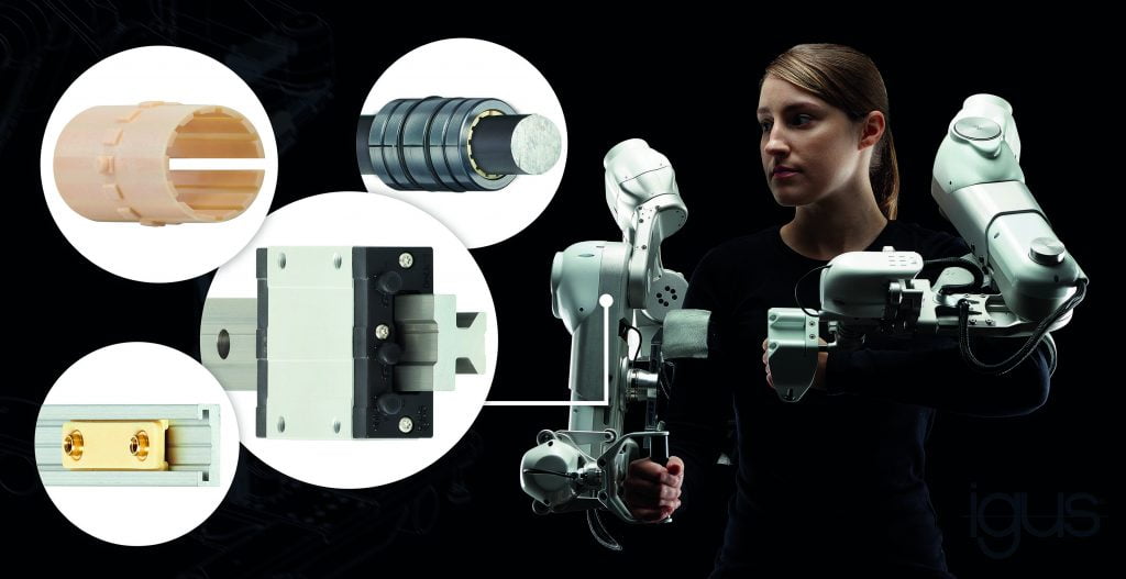 Dette billede illustrere igus – Exoskeletal mekanisme tilpasset på sekunder med smørefri igus glidelejer