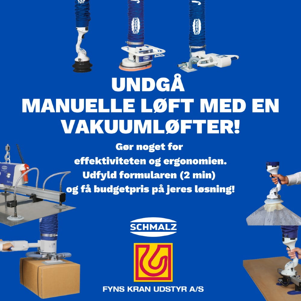 Dette billede illustrere Fyns Kran Udstyr – Undgå manuelle løft med en vakuumløfter