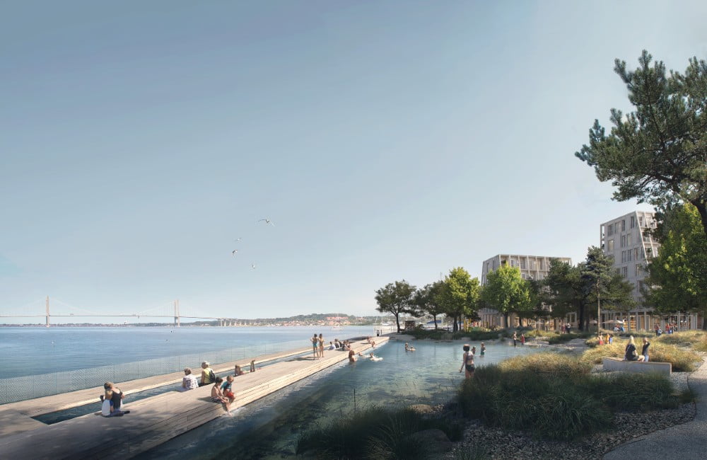 Dette billede illustrere Rambøll – Bæredygtig vision for Trafikhavnen i Middelfart forbinder by og bælt