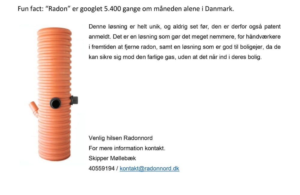 Dette billede illustrere Skipper Møllebæk – Ny dansk opfindelse gør det muligt at fjerne radon, inden den kommer ind i boligen