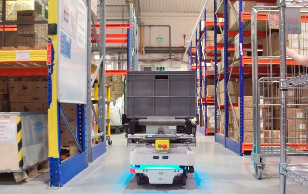 Dette billede illustrere Mobile robotter overtager lagerlogistikken