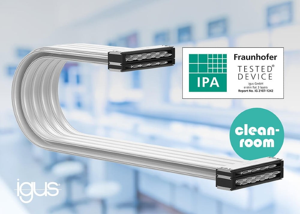 Dette billede illustrere Igus – Bestod IPA testen! Tre-lags e-skin flad energikæde får Cleanroom klasse 1