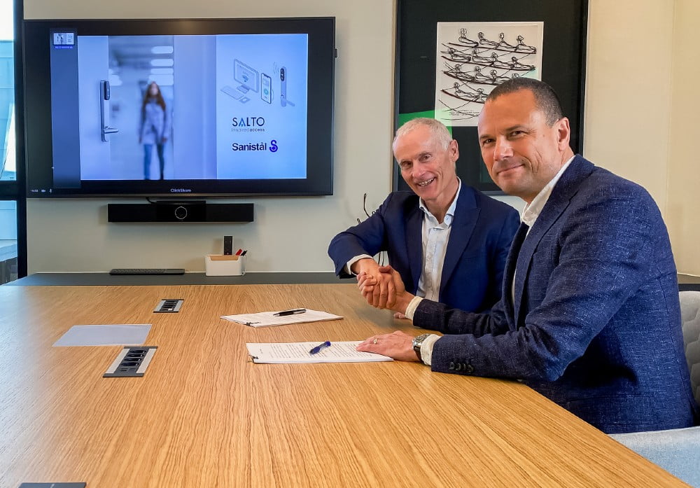 Dette billede illustrere Sanistål og SALTO Systems – Vi er branchens stærkeste sikringsteam