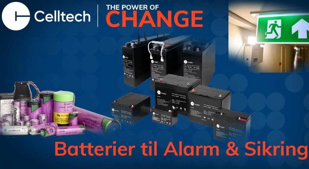 Dette billede illustrere Celltech – Batterier til alarm og sikring