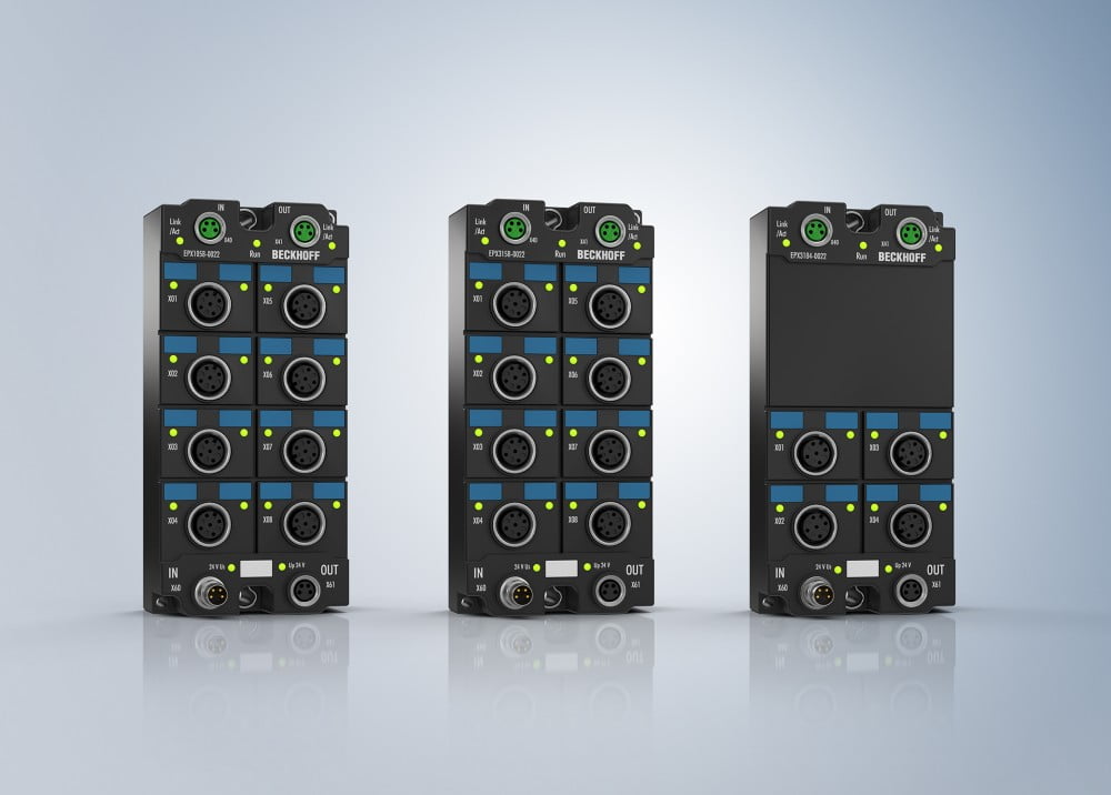 Dette billede illustrere Beckhoff – EtherCAT i EXP-serien kombinerer for første gang IP67 beskyttelsesklasse med egensikre I/O´er