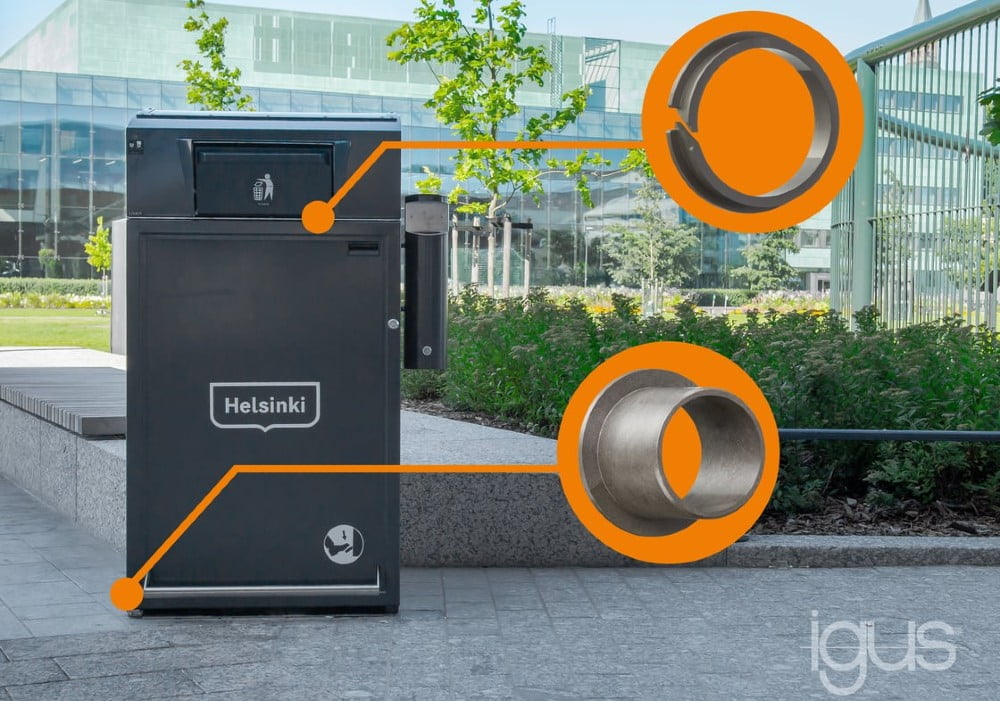 Dette billede illustrere Intelligent og smøringsfri: Solcelleskraldespand med igus glidelejer revolutionerer affaldshåndteringen