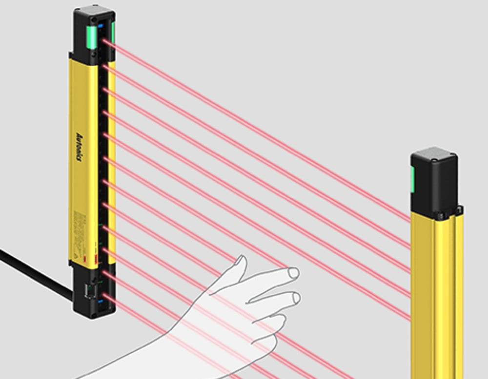 Sikkerhedslysgardiner til beskyttelse af medarbejdere mod maskinfare