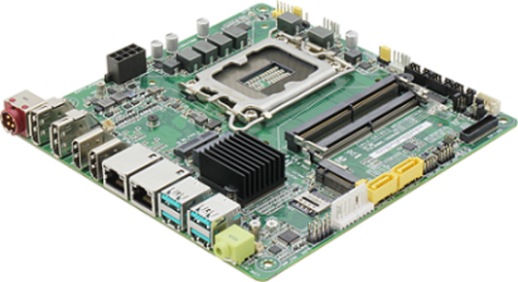 Dette billede illustrere THE NEW MIX-Q670D1 OFFERS MULTIPLE 4K DISPLAYS, AI, AND 5G CAPABILITY IN LOW-PROFILE MINI-ITX FORM