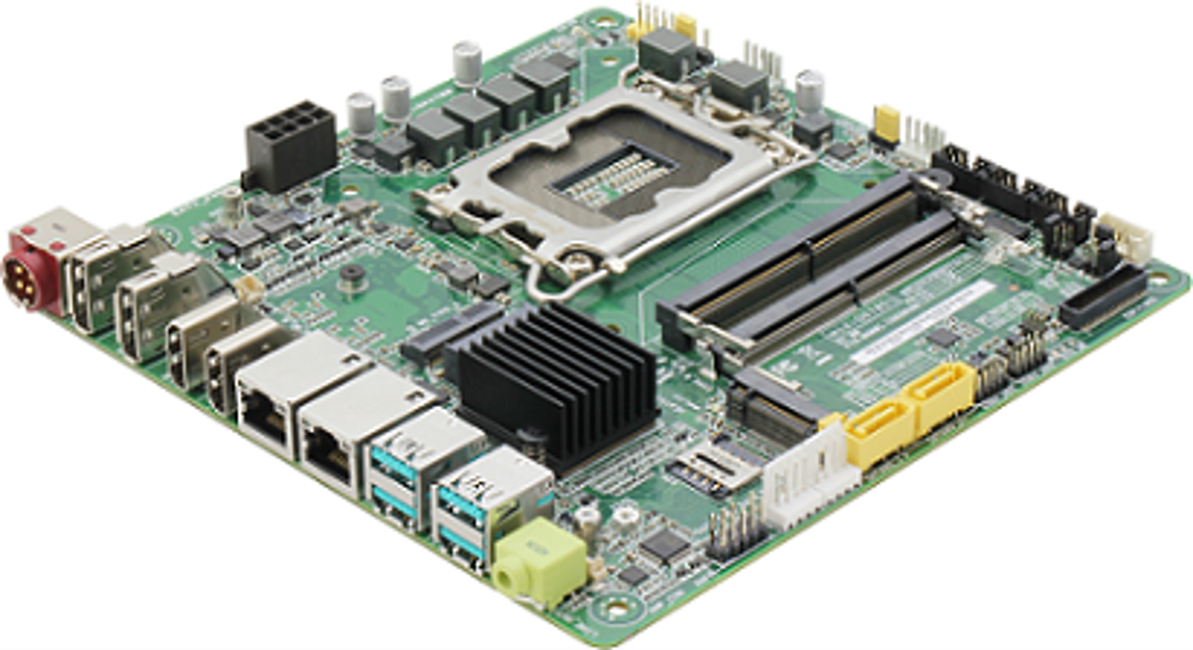 Dette billede illustrere THE NEW MIX-Q670D1 OFFERS MULTIPLE 4K DISPLAYS, AI, AND 5G CAPABILITY IN LOW-PROFILE MINI-ITX FORM
