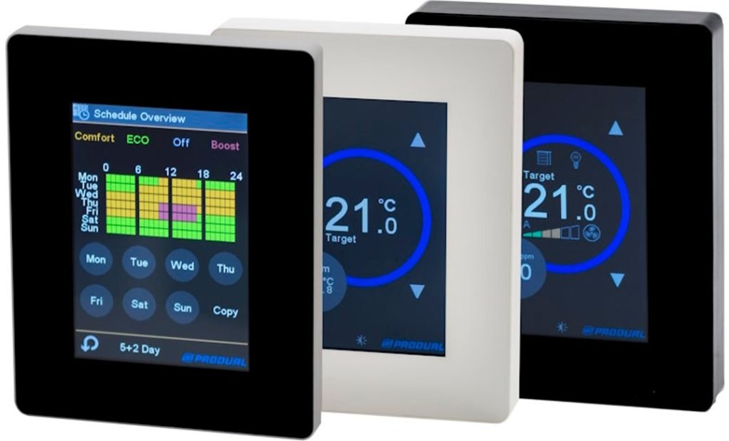 Controllerne i TRC-3A-serien er blevet designet til klimastyring i rumområder og har en moderne, skarp og slank 3,5" touchskærm-grænseflade i farver.