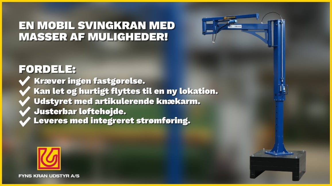 Egenudviklet mobil svingkran med knækarm fra Fyns Kran Udstyr