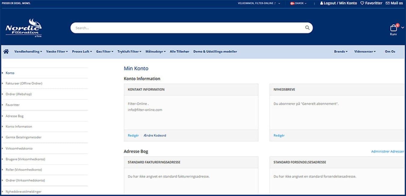 Skab det store overblik med et login på Nordic Filtrations webshop
