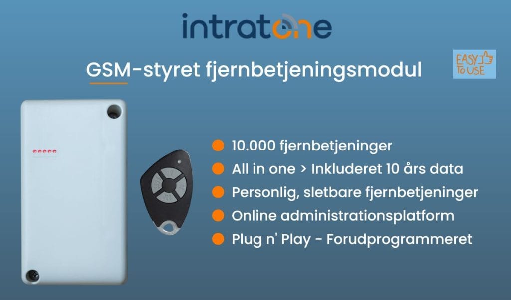 Med Intratones fjernbetjeningsmodul er man altid forbundet online via GSM, hvilket giver ultimativ fleksibilitet og kontrol