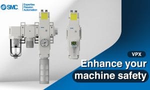 Maskinsikkerhed med SMC’s nye sikkerhedsafluftningsventil til applikationer med højt flow