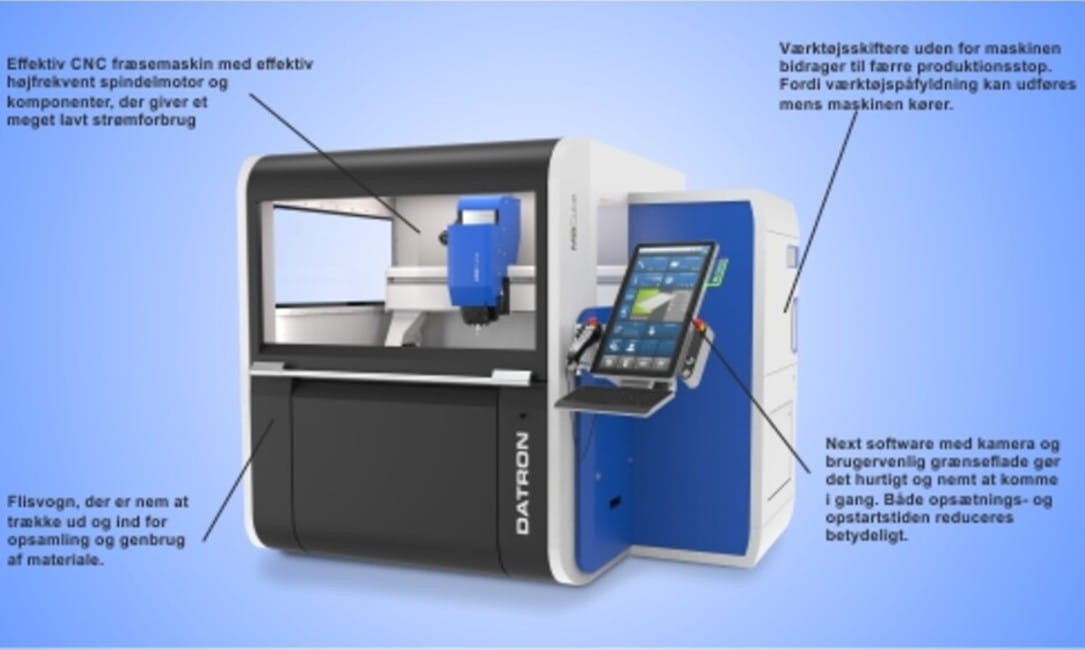 DATRON CNC-fræsemaskinen M8Cube er udviklet til høj rentabilitet ved bearbejdning af mange forskellige og varierende dele, frontpaneler, forme, klichéer, skilte, chassis og meget mere. Med DATRON M8Cube kan du bearbejde materialer som aluminium, plast, messing, kompositmaterialer og kobber osv.