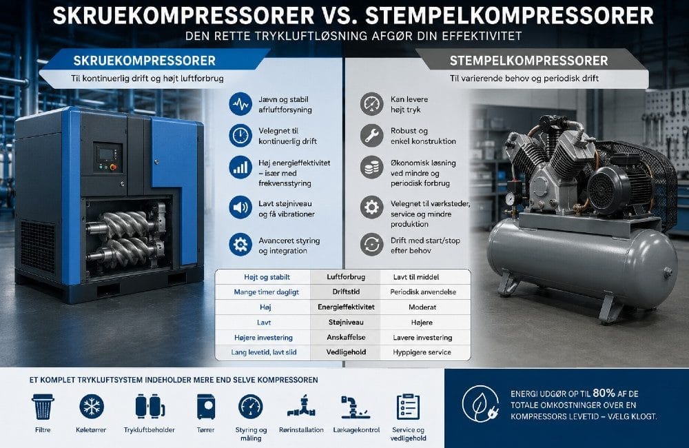 Skruekompressor vs. stempelkompressor