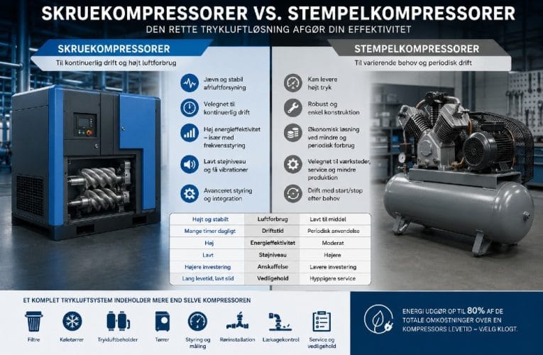 Skruekompressor vs. stempelkompressor