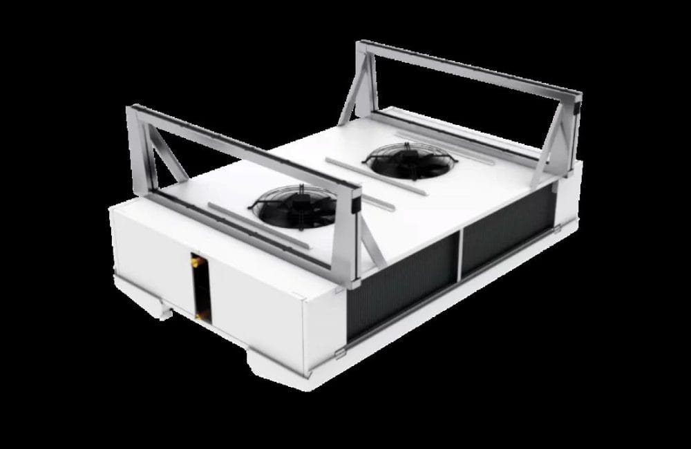 Process Dual Flow Unit Cooler Forarbejdningsrum Køleeffekt 40 til 143 kW Lamelleafstand 7 mm Elektrisk afrimningssystem tilgængelig
