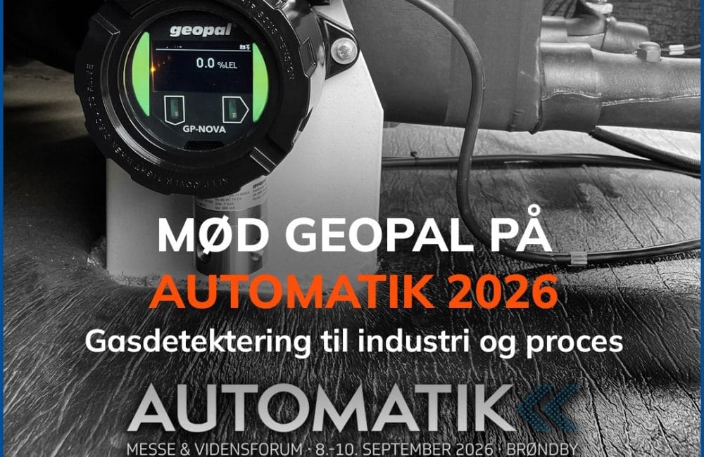 Fra den 8.–10. september finder du Geopal på stand B1010 i Brøndby Hallen til Automatik 2026, hvor vi viser løsninger til gasdetektering i industrielle arbejdsmiljøer.