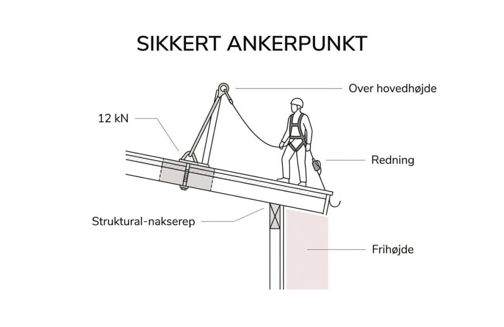 Hvis du arbejder på tag, facade eller tekniske anlæg i højden, skal ankerpunktet derfor vurderes som en del af et helt system. Her får du de vigtigste spørgsmål og de korte, praktiske svar, der gør det lettere at vælge rigtigt første gang.