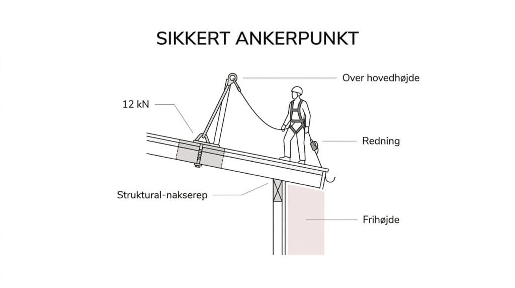 Hvis du arbejder på tag, facade eller tekniske anlæg i højden, skal ankerpunktet derfor vurderes som en del af et helt system. Her får du de vigtigste spørgsmål og de korte, praktiske svar, der gør det lettere at vælge rigtigt første gang.
