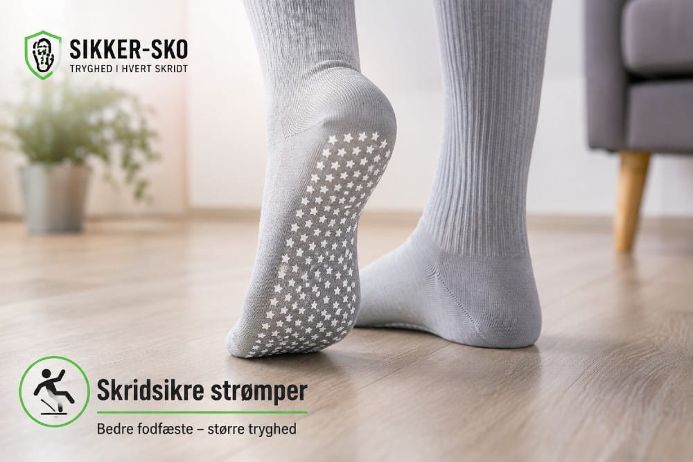 Skridsikre strømper kan skabe større tryghed på glatte gulve
