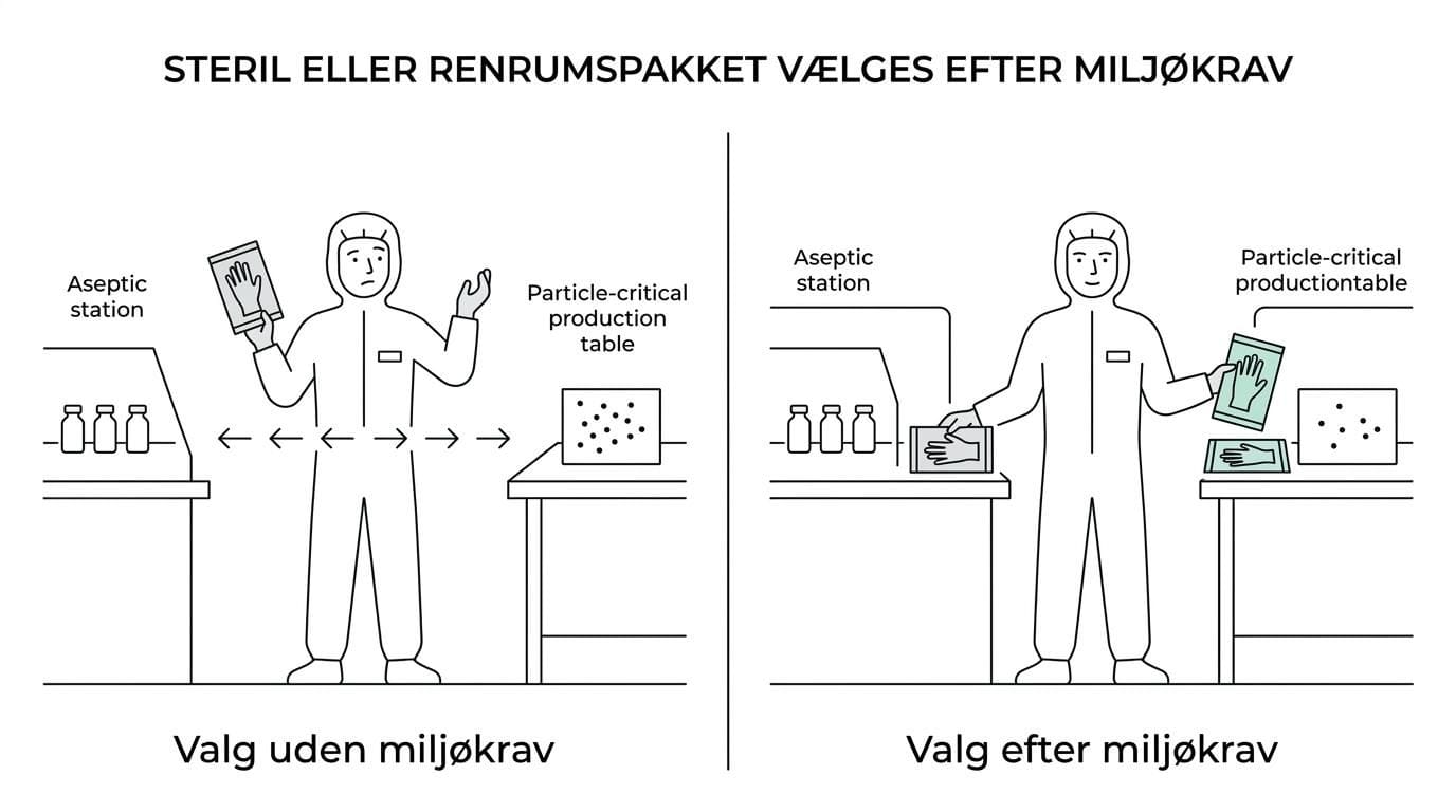 Vælg sterile eller renrumspakkede handsker efter ISO-klasse og anvendelse