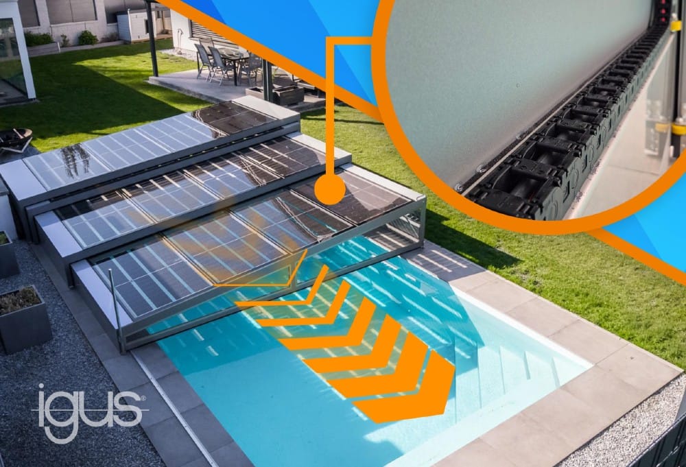 Igus - SKYVOLUTION Energy GmbH producerer intelligente pooloverdækninger med problemfrit integrerede PV-moduler og energikæder fra igus