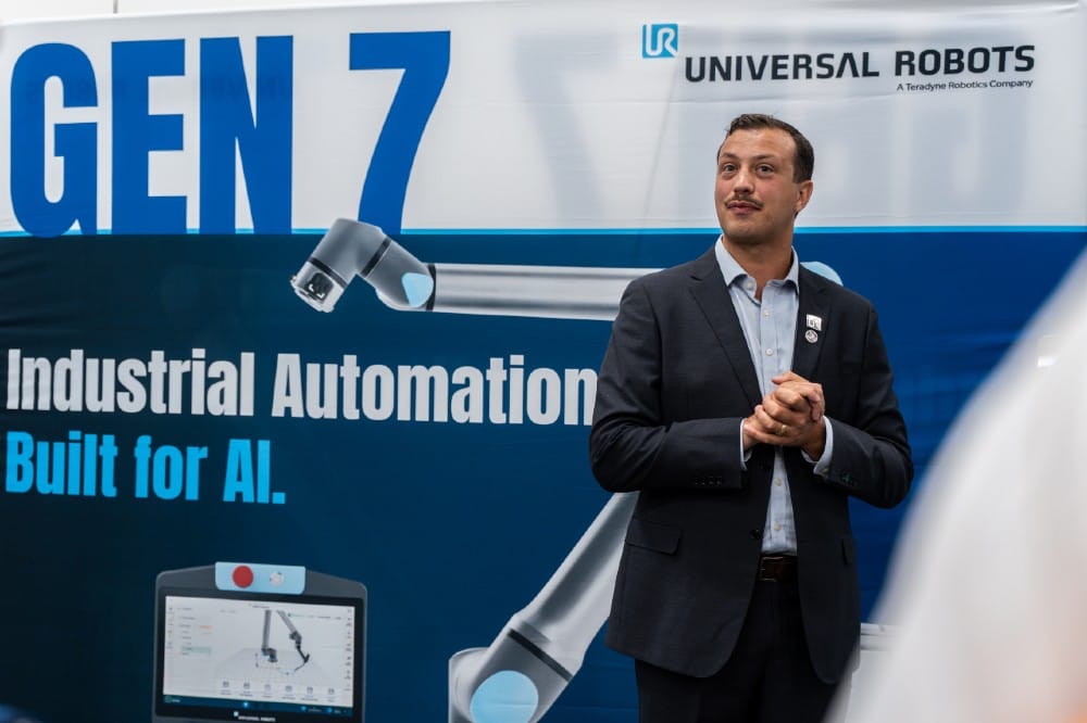 Universal Robots' Global Head of UR+ Ecosystem, Christopher Savoia, presents Gen 7, the company's 7th generation robotics platform, to media and industry at IMTS in Chicago, September 14, 2026.