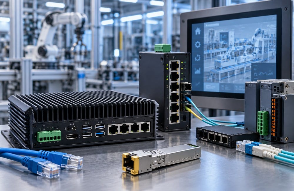 Dette billede illustrere Tilslut udstyr med RJ45 direkte til en SFP+ port